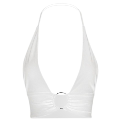 Women Sleeveless Halter Plunge V-Neck Crop Top Solid Color Metal Linked Vests - Picture 11 of 14