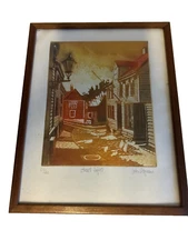 John Degnan Etching Street Light Ltd Ed 20/60 Signed 11inch x 8.75inch Framed