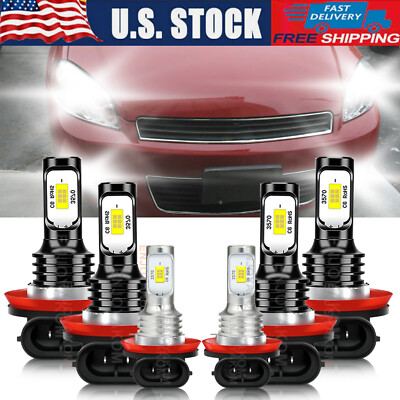 For Chevrolet Impala 2012 6x LED Headlight High Low Fog Bulbs 6000K Combo Kit