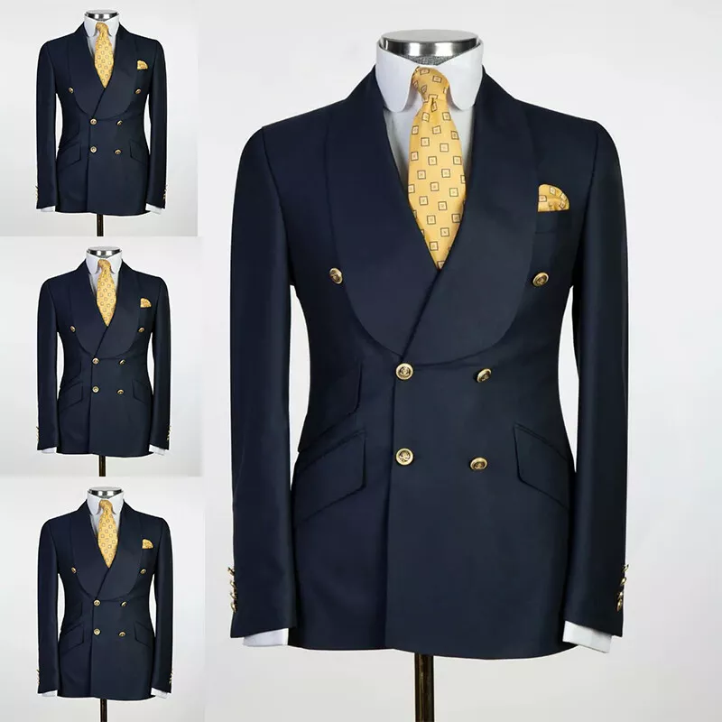 Navy blue double-breasted essential Blazer with 6 brass buttons