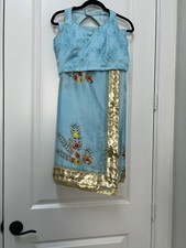 Designer Digital Print Silk Sari With Golden Sequin Border With Blouse