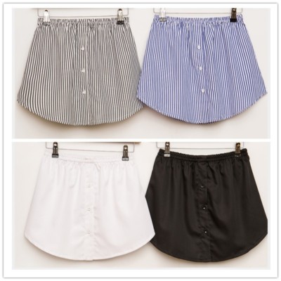 Women Fake False Shirt Tail Blouse Hem Cotton Stripe Detachable