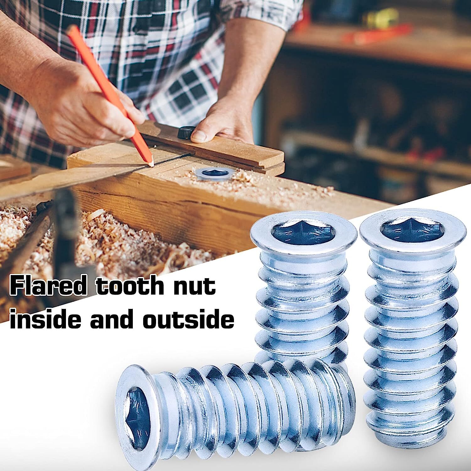 50pcs screwin nut wood M10x25 threaded socket threaded insert screwin