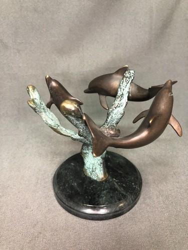 Coral Reef Bronze Three Swimming Dolphin Art Sculpture - Picture 4 of 11