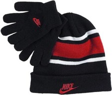Nike Boy s Futura Foldover Beanie Hat Glove 2 Piece Set Black/Red 8-20
