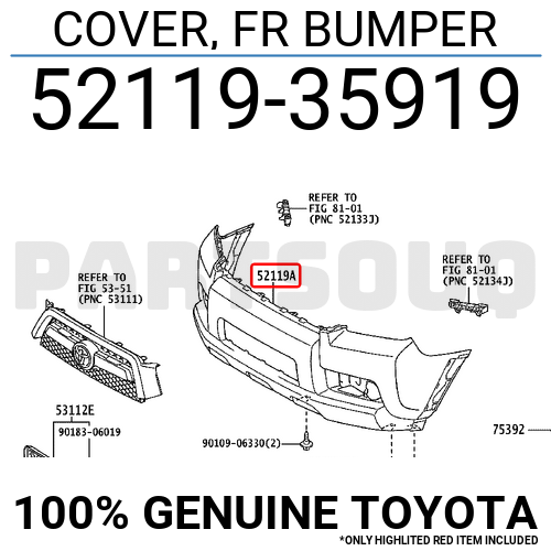 5211935919 Genuine Toyota COVER, FR BUMPER 52119-35919 | eBay