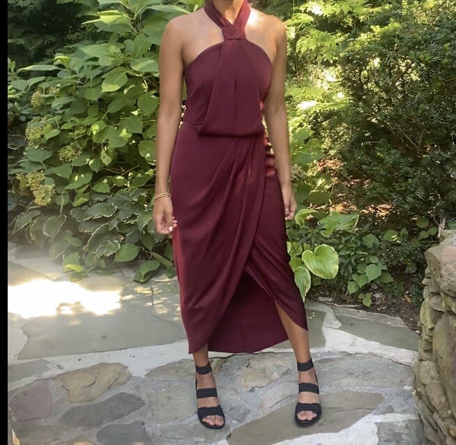 high neck maxi bodycon dress High-Neck Ruched do not bleach Phoebe Polka-dot Halterneck Midi Shoe Size:20 Style 425-1226-W-COCOA