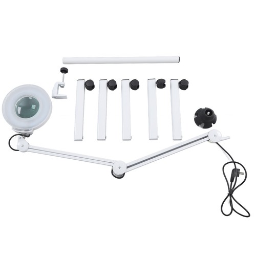 LED Lighted Magnifier 8x Swing Arm Magnifying Floor Lamp With 5 Legged Base Clam - Picture 9 of 12