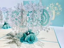 Origami Pop Cards Snowflake Tree White Blue Pop Up Greeting Card Christmas