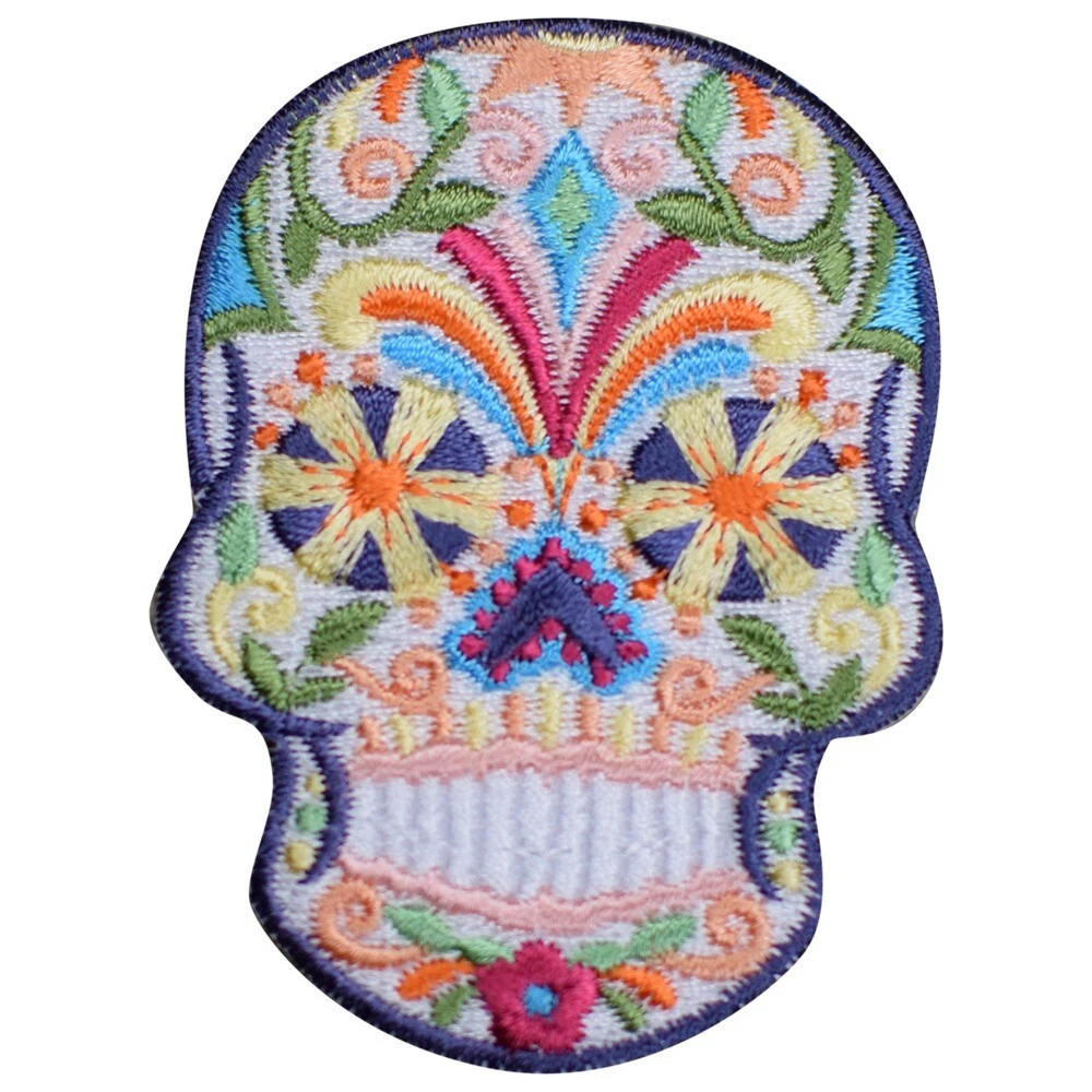 Sugar Skull Applique Patch - Dia de los Muertos, Halloween Badge 2.75"  (Iron on) | eBay