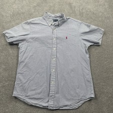 Ralph Lauren Men's Short Sleeve Button Polo Shirt Size L Blue White Striped