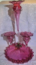Atq Steven & Williams Cranberry Glass England Victorian 17” Epergne  Centerpiece