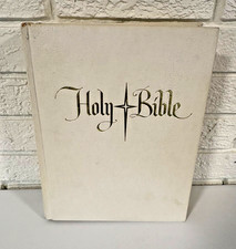 Vintage 1966 Large Catholic HOLY BIBLE White & Gold Edge Pages Good Counsel Book