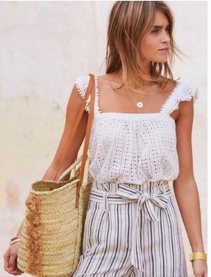 Sezane Abby Ivory Crochet Top Size 34 US XS/2