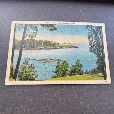 LIGHTHOUSE POSTCARD Curtis Island Light Camden Maine 1939 Linen