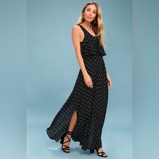 Lulu's Phaedra Black Print Lace-Up Maxi Dress
