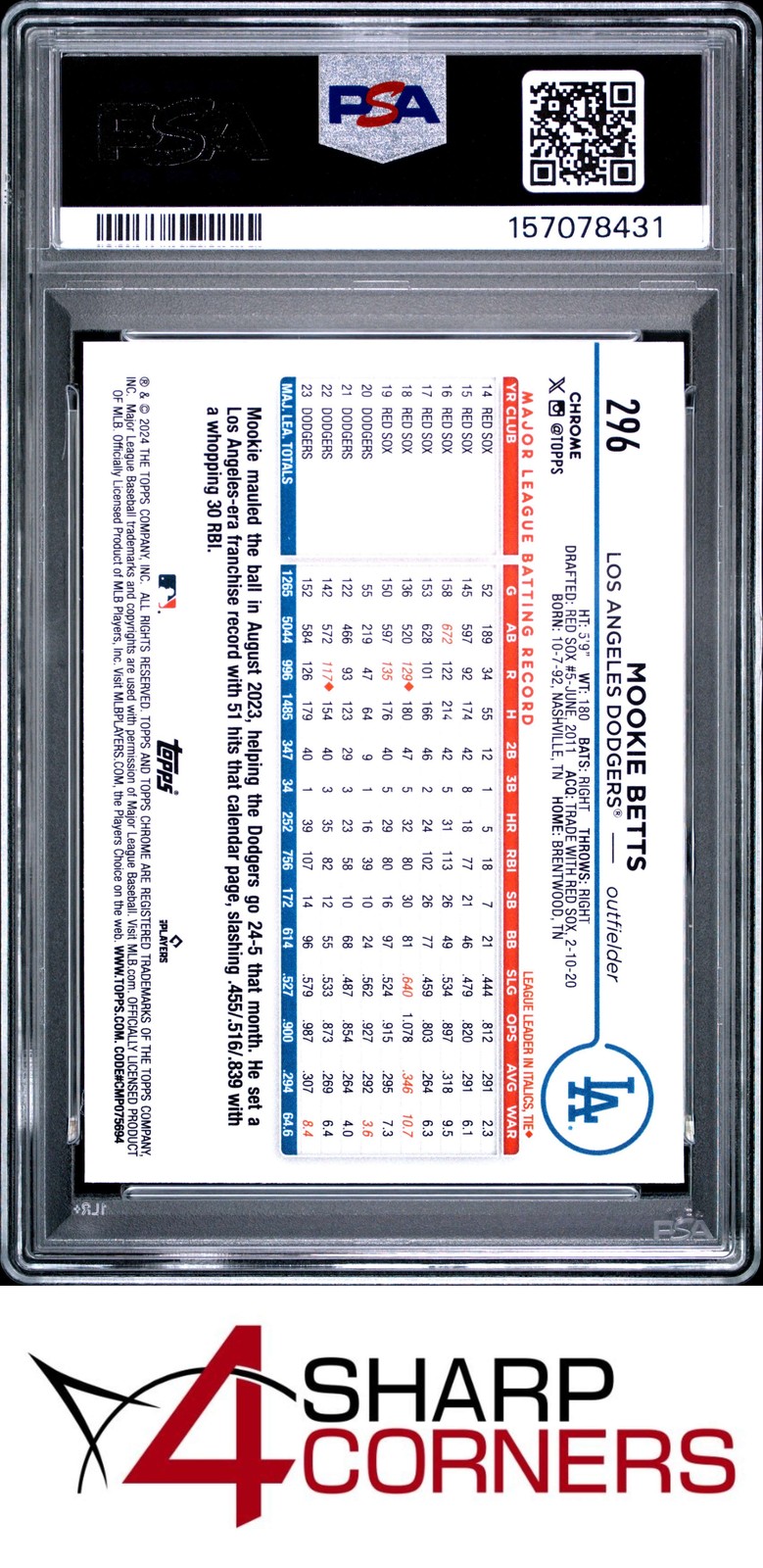 2024 TOPPS CHROME X-FRACTOR #296 MOOKIE BETTS PSA 10 view 2