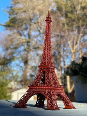 Red Eiffel Tower Figurine Model, Painted Plastic Landmark Decor, 3D Effect