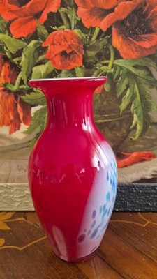 Vintage Ruby Red Art Glass Vase with Splatter Pattern, 1970s-1980s