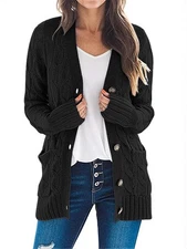 MEROKEETY Womens 2025 Fall Long Sleeve Cable Knit Sweater Open Front Cardigan...