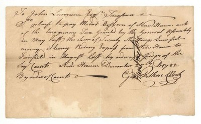 1782 dated Pay Order signed by Jed Huntington and George Pitkin and issued to