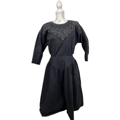 black western style dress Western Black Denim Belted Dress – Thomas and Rye main image 0