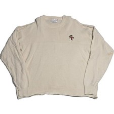 Vintage Velva Sheen Snowman Cotton Knit Sweater Cream Mens Medium Made in USA