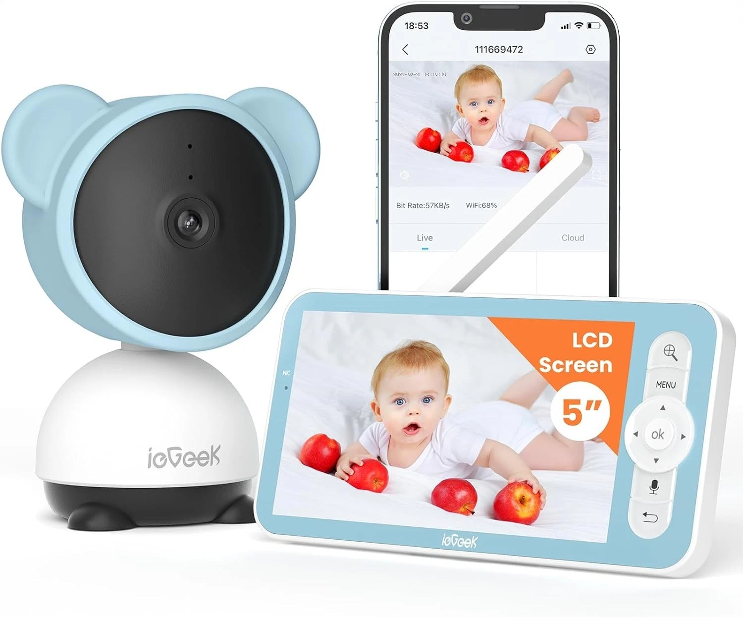 ieGeek 5" Wifi PTZ Video Baby Monitor Camera and Audio ,Night Vision,2-Way Talk
