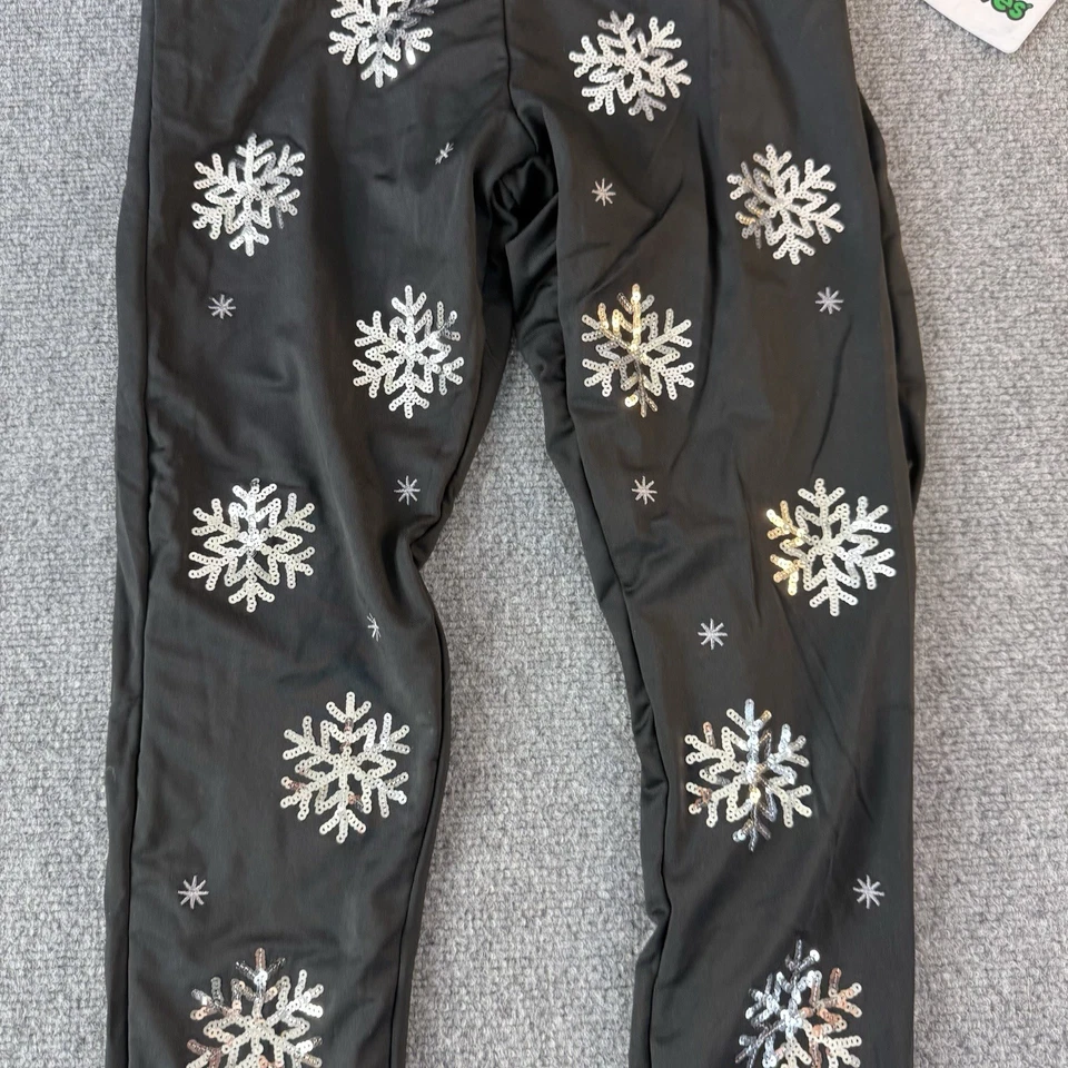 Leggings Tipsy Elves para mujer pequeños negros copo de nieve plateados lentejuelas invierno Foto 3 de 4