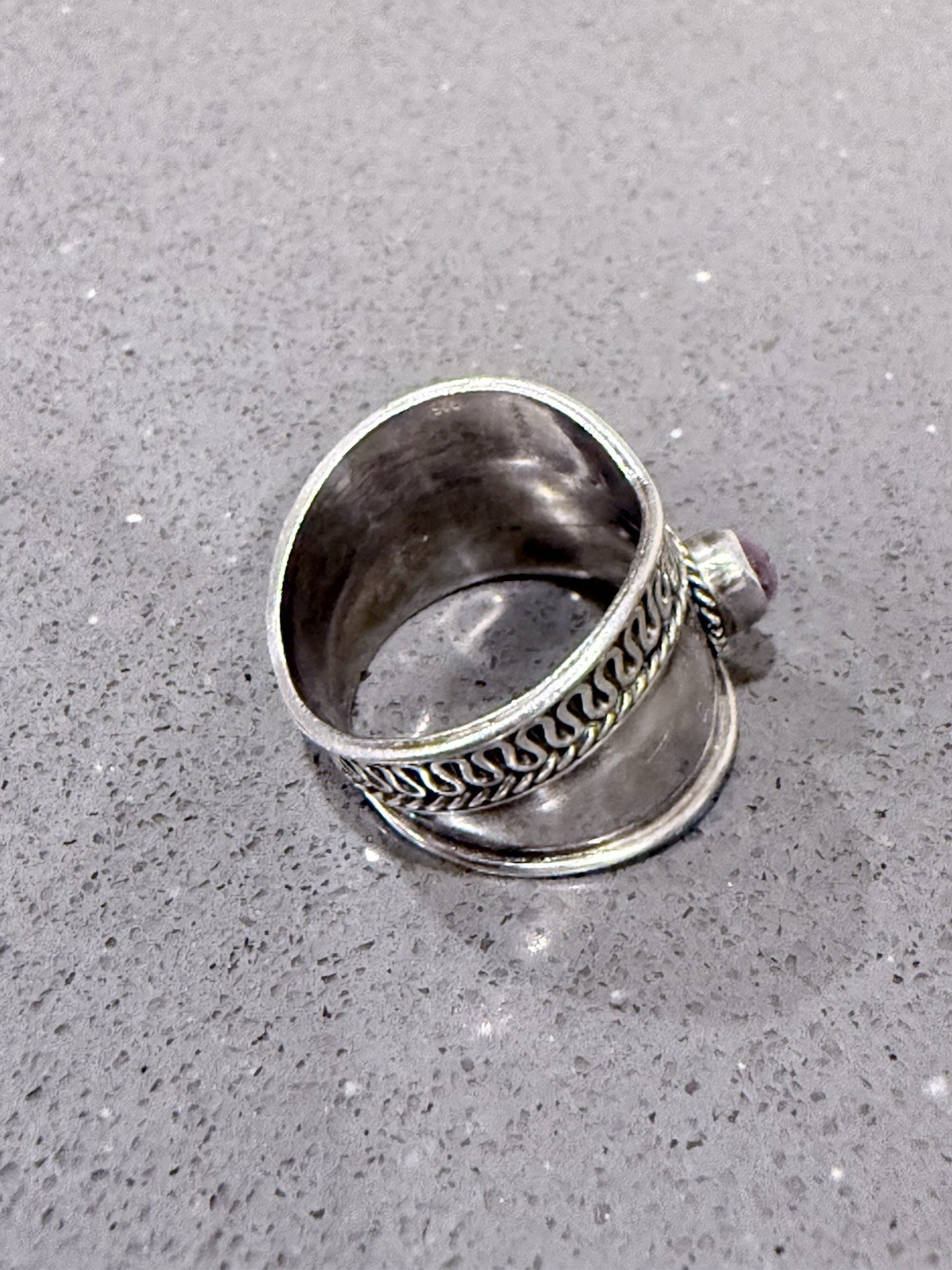 Unmarked Unknown Maker Wide Silver Ring Size 8 We… - image 4