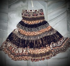 Vintage Women  s Issue USA Boho Tiered Multi Pattern Velvet Patchwork Midi Skirt