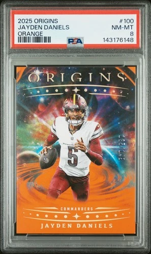 2025 PANINI ORIGINS ORANGE #100 JAYDEN DANIELS 135/149 PSA 8