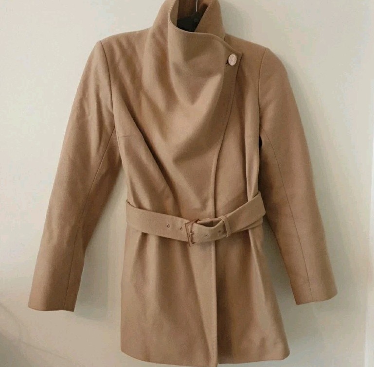 Ted Baker Womens Size 10 Wool Cashmere Camel Trench Coat Belted Eur 38