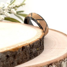 8mm Black Tungsten Carbide Christmas Ring Rose Gold Faceted Finish Durable Band