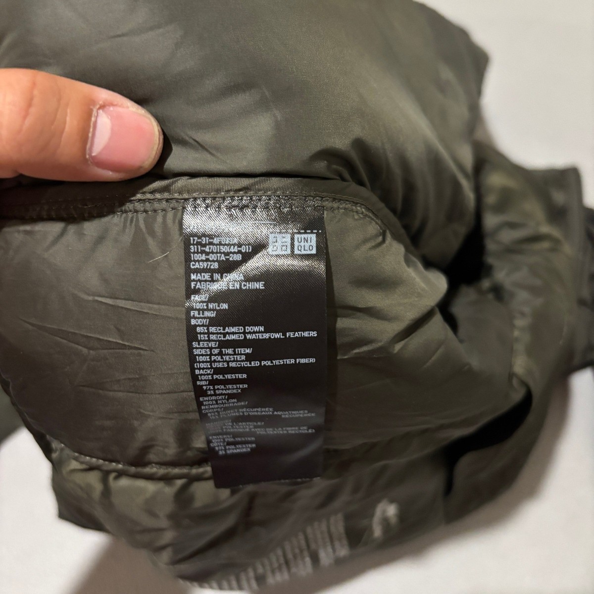 Uniqlo Mens White Mountaineering Recycled Hybrid Down Jacket Large Olive Green View 4