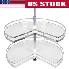 32inch 2Tier Kidney Corner Cabinet Lazy Susan Adjustable Height for Blind Shelf