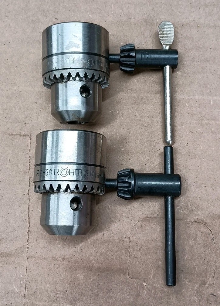 ロドリ 2 ROHM Drill Chucks R9-38 and R2-12 NOS Made in Germany 2 Keys 1