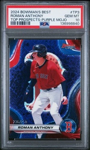 2024 BOWMAN'S BEST TOP PROSPECTS PURPLE MOJO #TP3 ROMAN ANTHONY /250 PSA 10