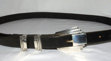 Elk Sterling Silver  Black Leather Belt, Size 27.5-32.5