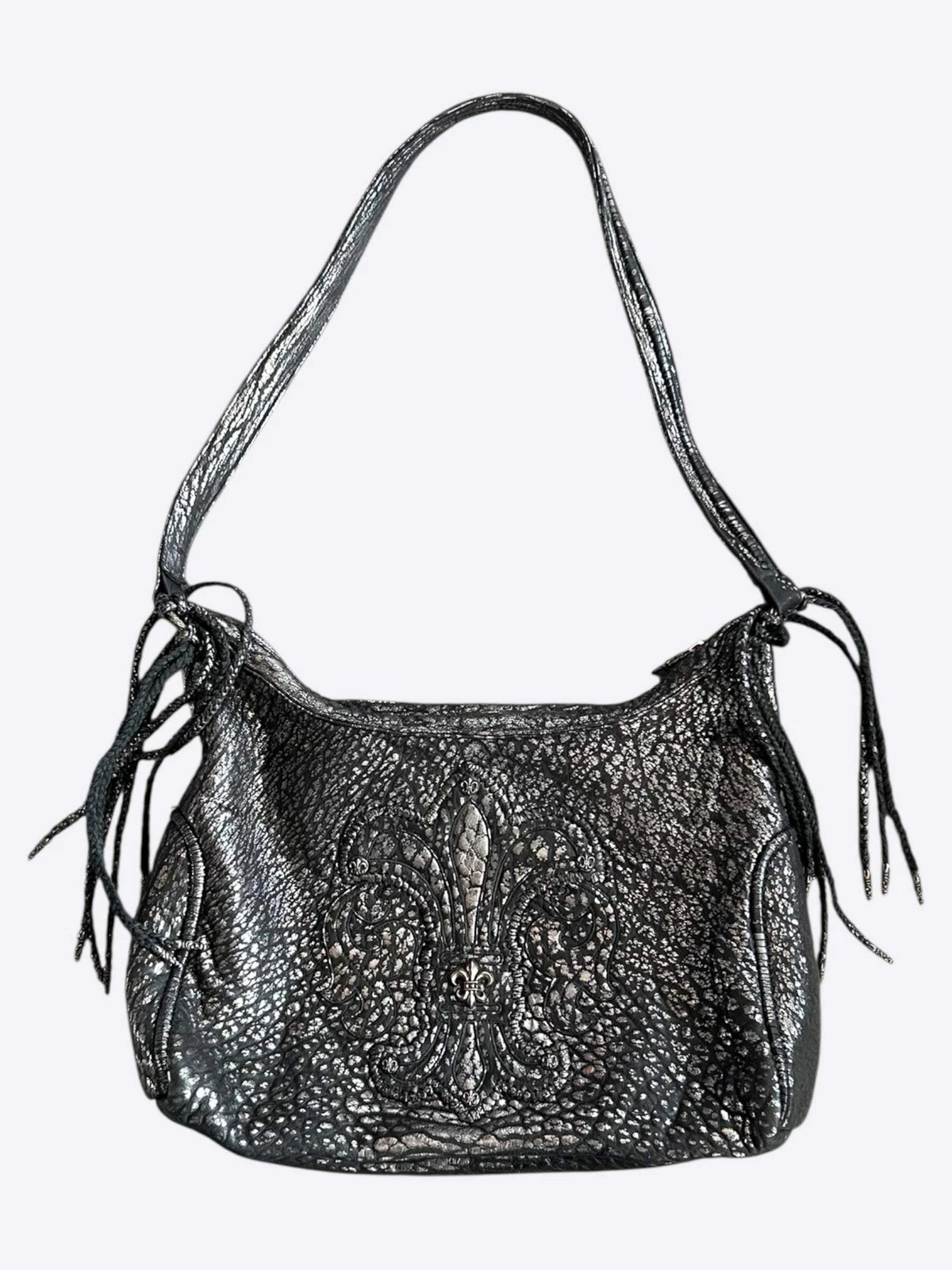 Chrome Hearts Silver Fleur De Lis Flared Fringe Hobo Bag