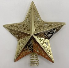 Vintage Style Metal Gold Filigree Star Christmas Tree Topper Brass Look 3-D