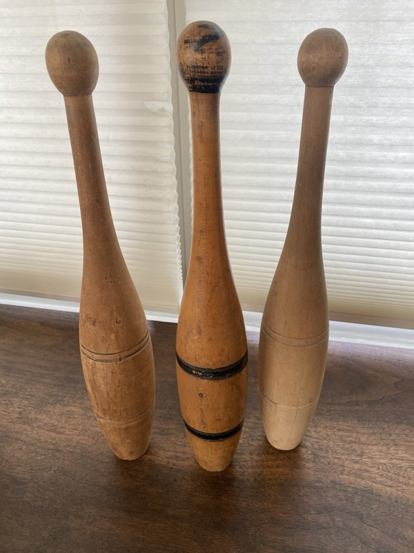 Antique Wooden Juggling Pins Indian Clubs 1900s Primitive Decor