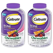 2-pack Caltrate Chewables 600+D3 Plus Minerals Calcium Vitamin D 155ct, 03/2026