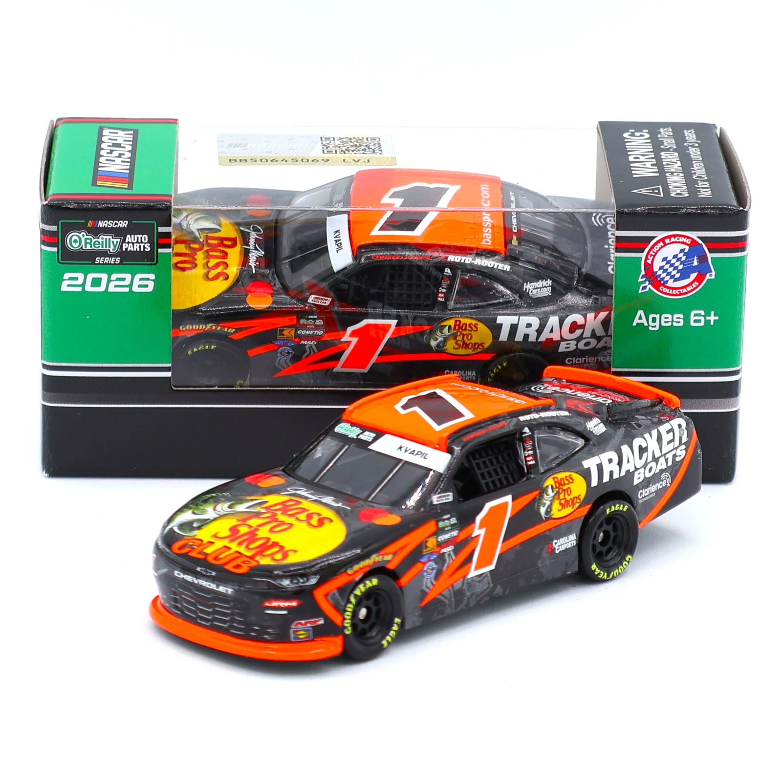 Carson Kvapil 2026 Bass Pro Shops / Tracker Boats 1:64 Nascar Diecast