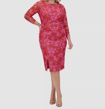 Vince Camuto Women's Pink Floral-Print Shirred Mesh Midi Dress Plus Size 16W