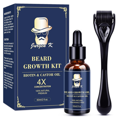 Jurgen K Beard Growth Kit, Upgraded Beard Growth Oil (2Oz) W/Biotin & Castor Oil