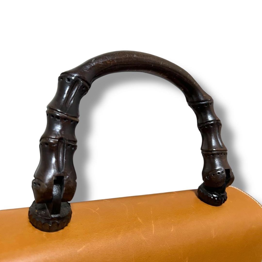 GUCCI Horseshoe Bamboo Wood Handle Handbag Leather Brown Vintage Logo From Japan thumbnail 9