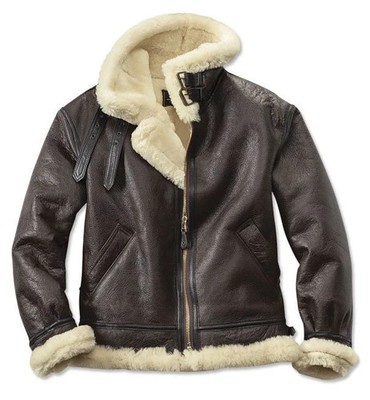 Men's Real Lamb Leather Bomber Brown Jacket Aviator Faux Shearling Fur Collar