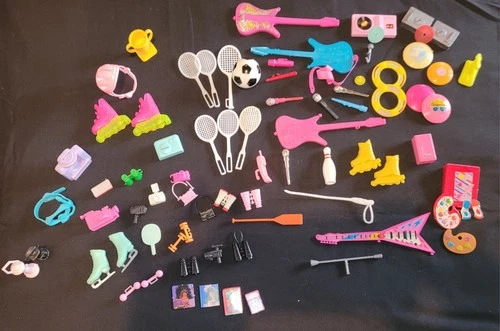 Vintage Assorted Barbie Size Accessories Guitar Skates Paints Tennis + 75 Pc