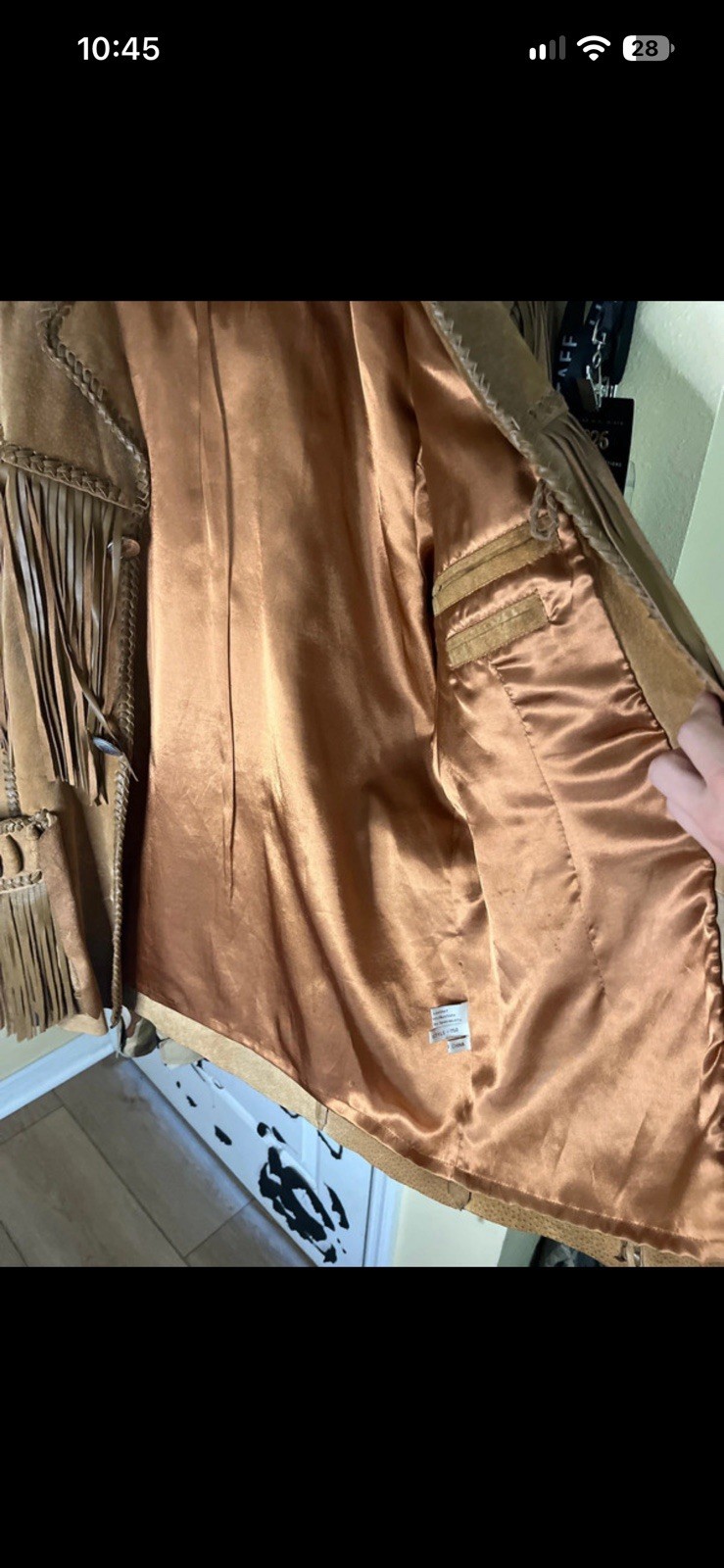 Scully Men's Brown Suede Western Fringe Jacket 44 Lined Satin Beaded - second product detail image